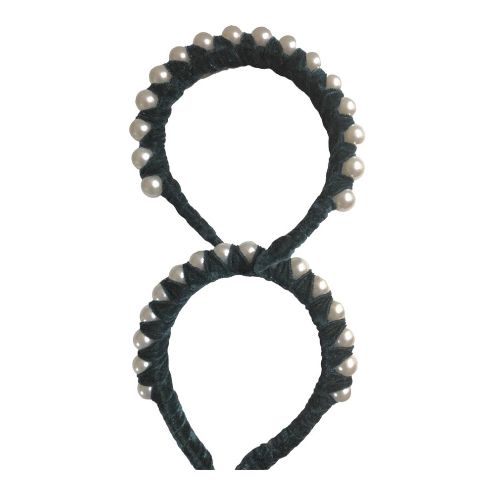 2 pack Green velvet oversized pearl adorned embellished headband new - Picture 7 of 11